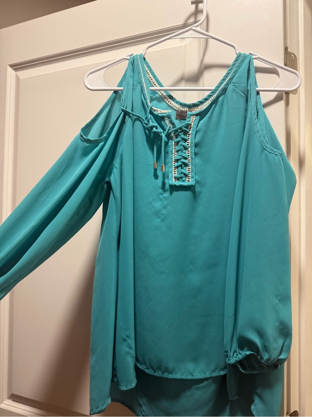 Umgee Teal Cold-Shoulder Tie-Front Tunic